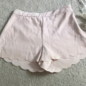 light pink scalloped high waisted shorts